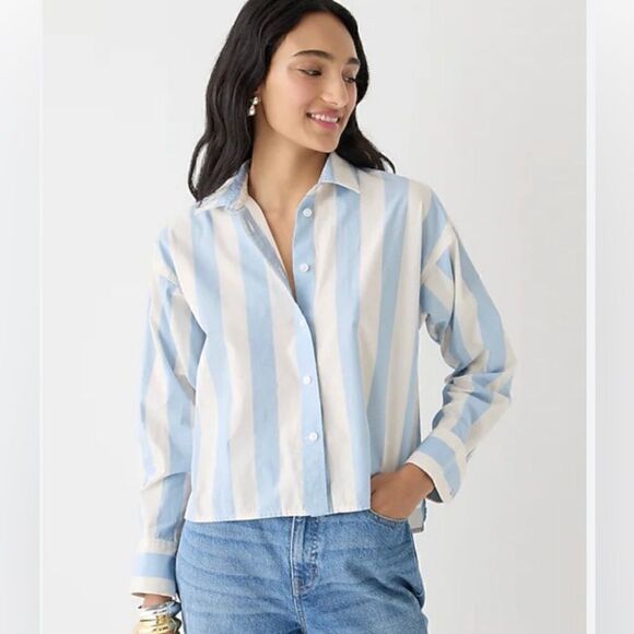 J Crew Relaxed Fit Cropped Shirt in Barlow Stripe NWT - Picture 3 of 5